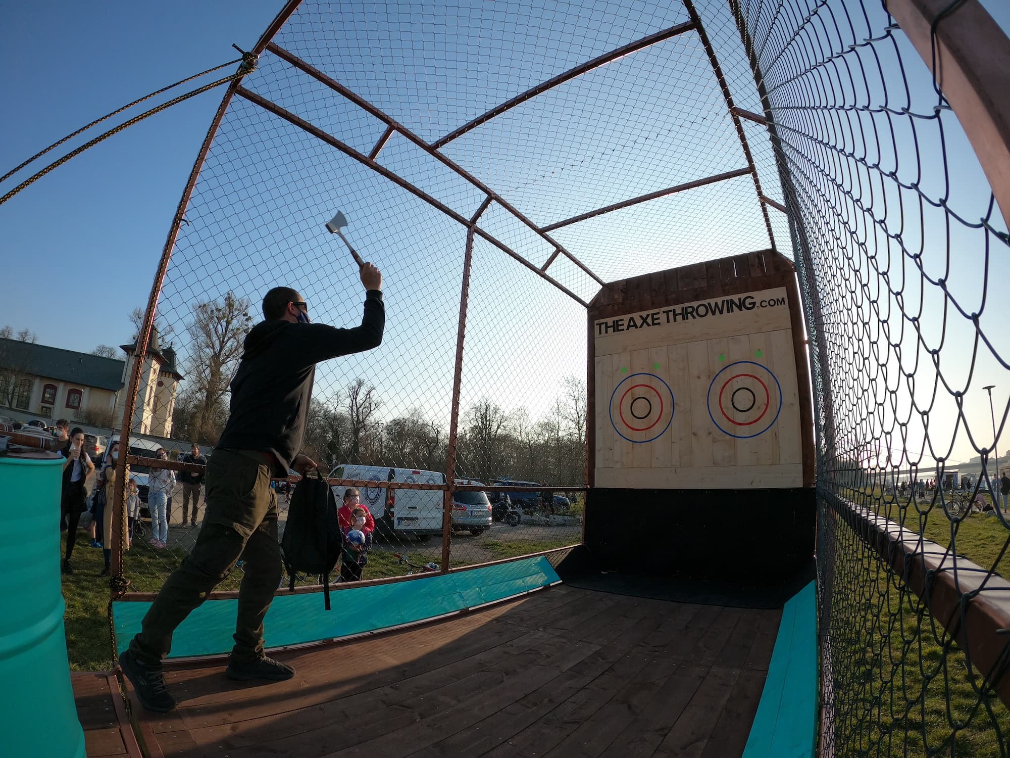 Axe throwing on the Danube — hit the target, then the evening
